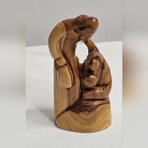 Holy Family MCM Abstract Olive Wood Nativity 3.5"×2"  Hand Carved Religious